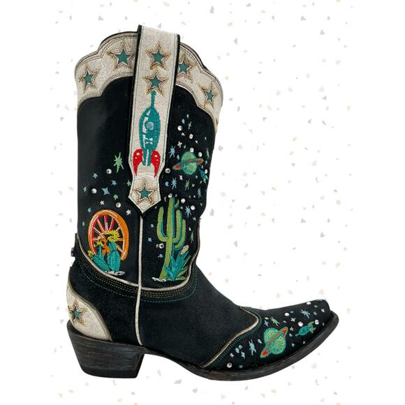 Space Cowboy Double D Ranch Embroidered Western Boots Black Leather Old Gringo 8 - Picture 3 of 16
